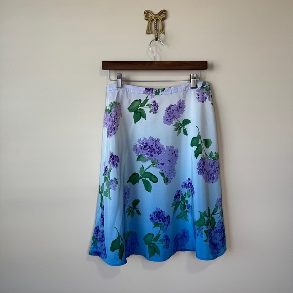 Vintage Silk Saks Fifth Avenue Skirt Floral Cottage A Line Size 10 Blue Purple - Picture 1 of 11
